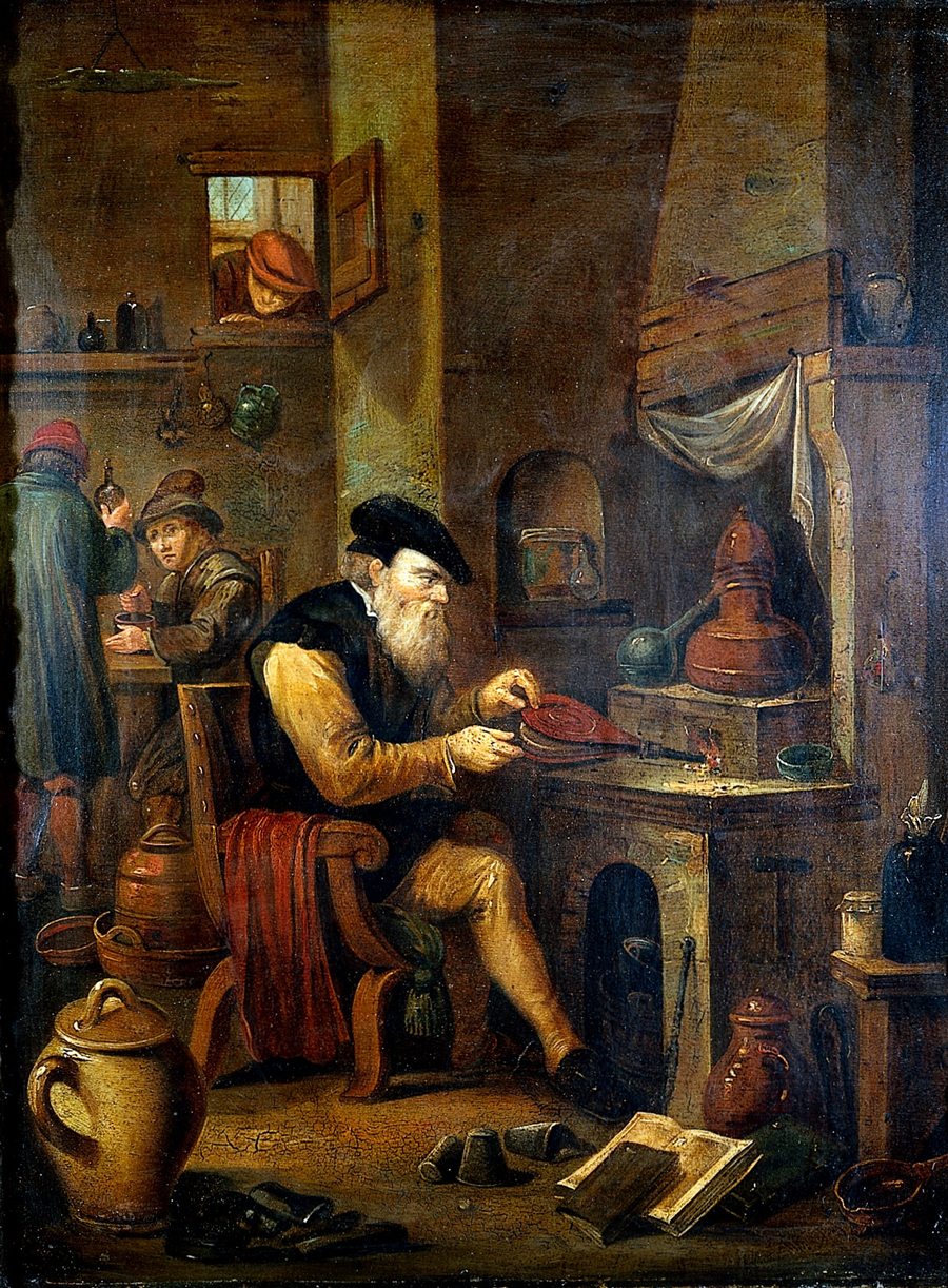 Alquimista em seu laboratório, pintura histórica