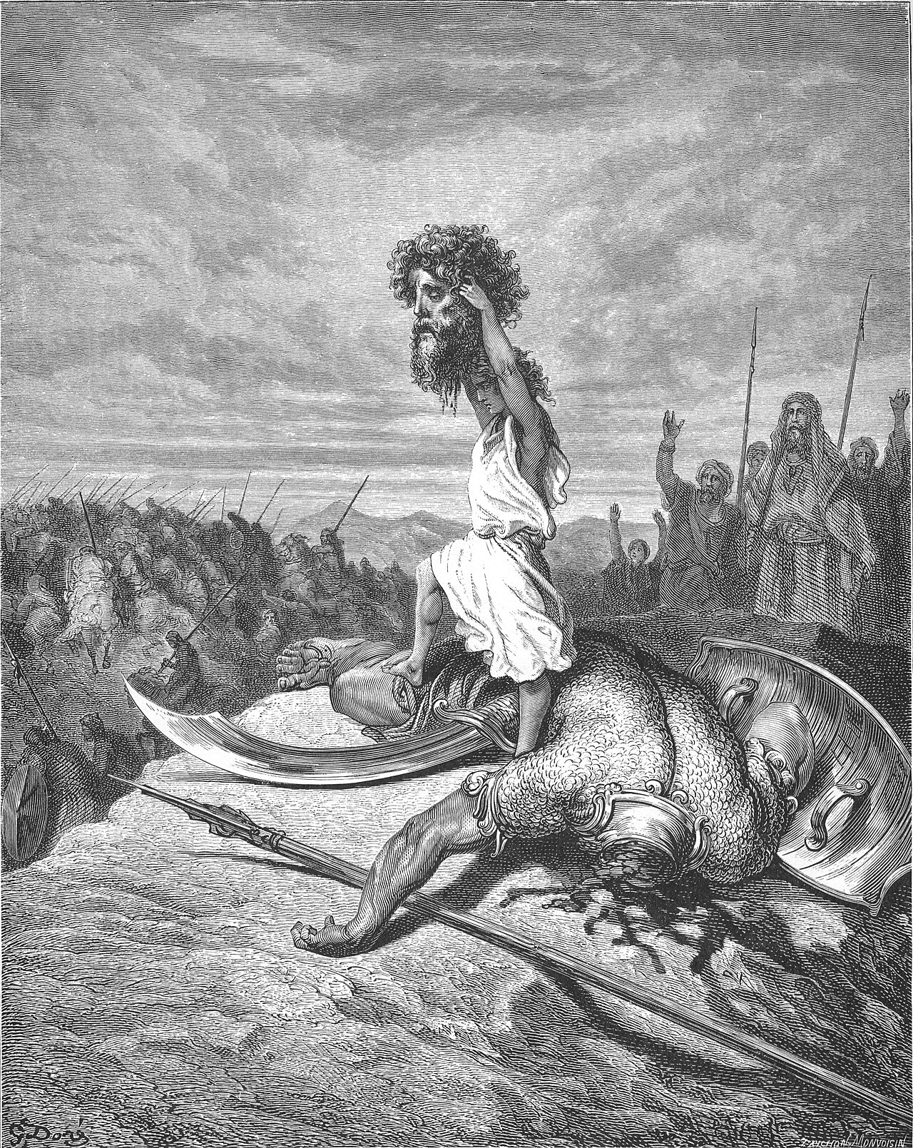 Davi diante de Golias em ilustração de Gustave Doré