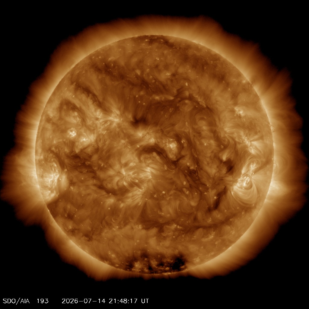 Sol observado pela NASA SDO em 14 de julho de 2026 no canal AIA 193