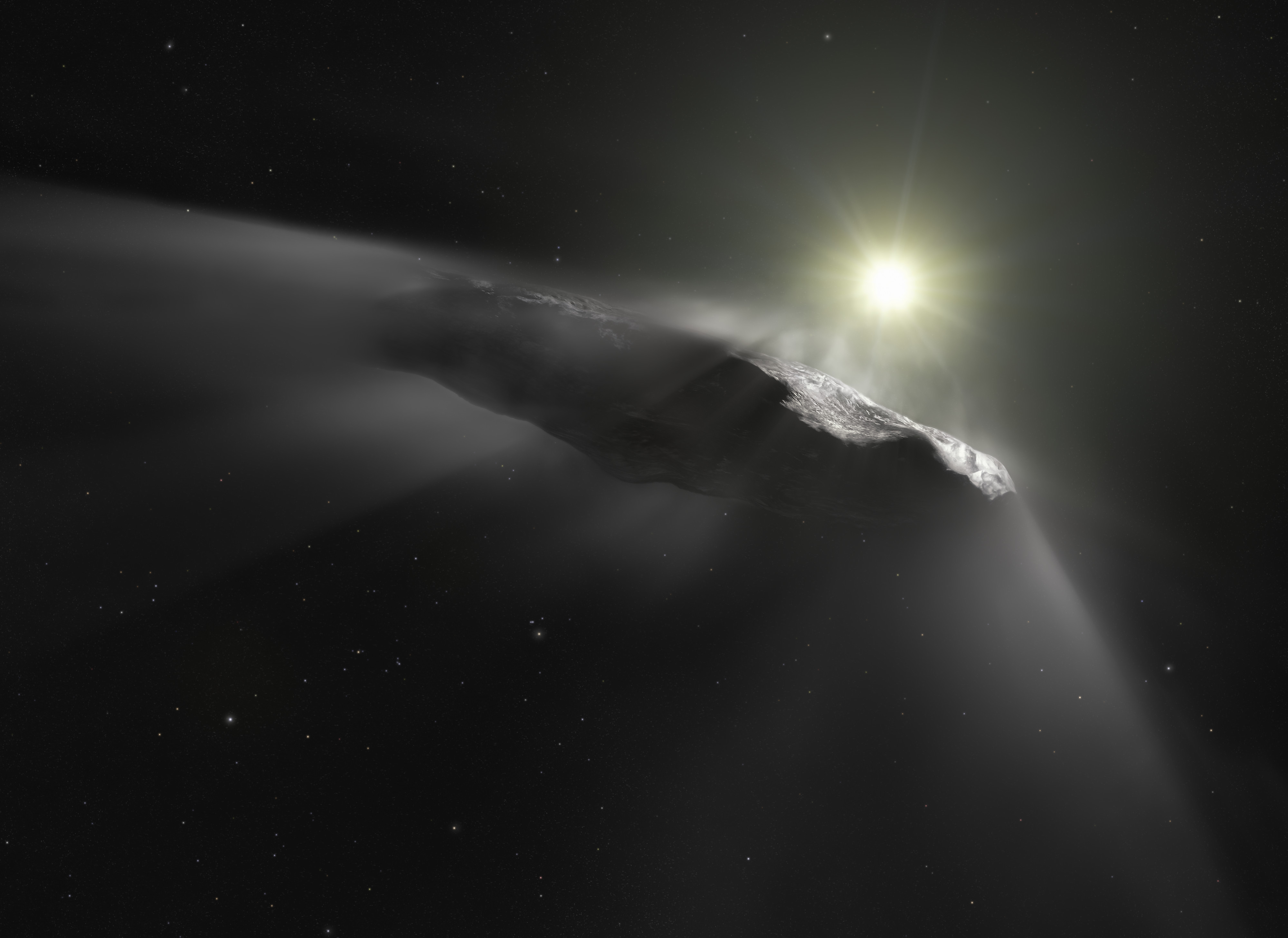 Impressão artística de Oumuamua pela ESA Hubble NASA ESO