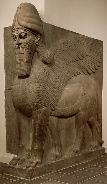 Assyrian stone lamassu at the Metropolitan Museum of Art