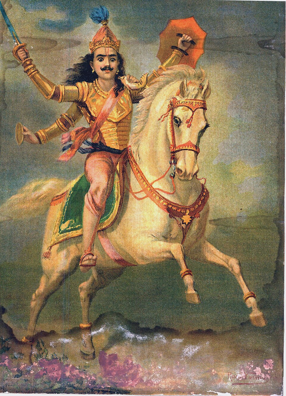 Painting of Kalki riding a white horse
